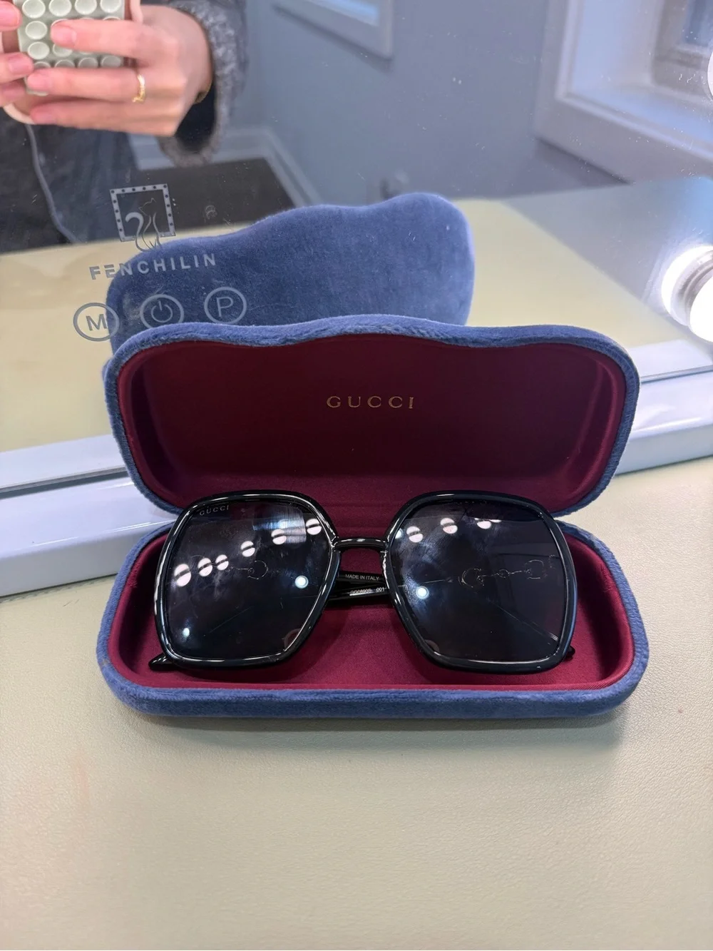Gucci Black Square Sunglasses with Dark Lenses